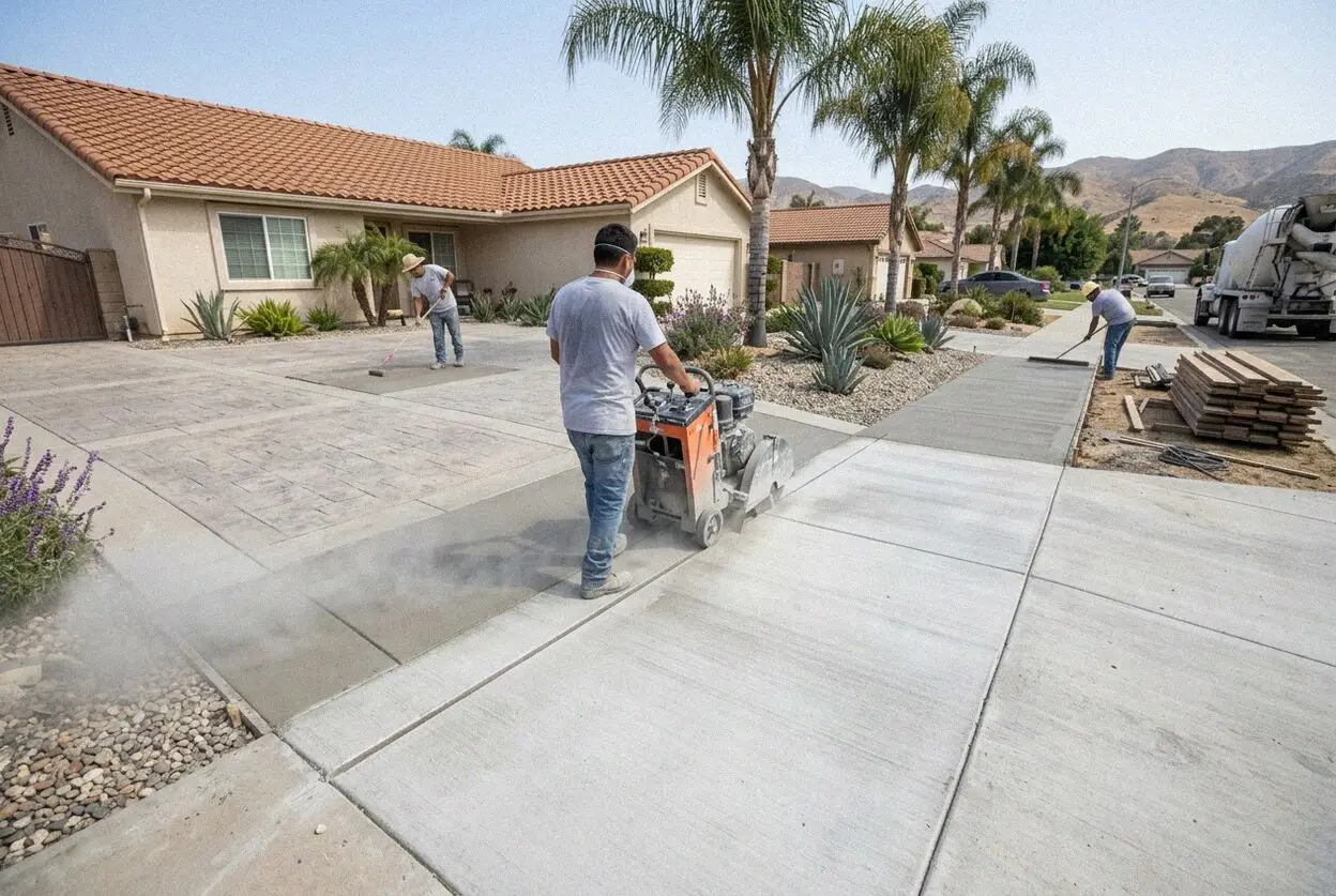 Walk behind diamond saw cutting a concrete driveway in Pomona