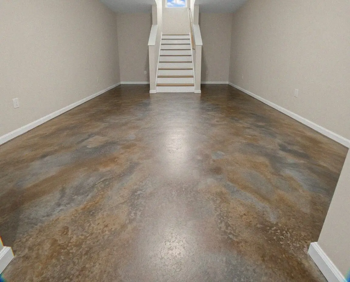 Smoothing a poured concrete interior floor inside a Pomona house
