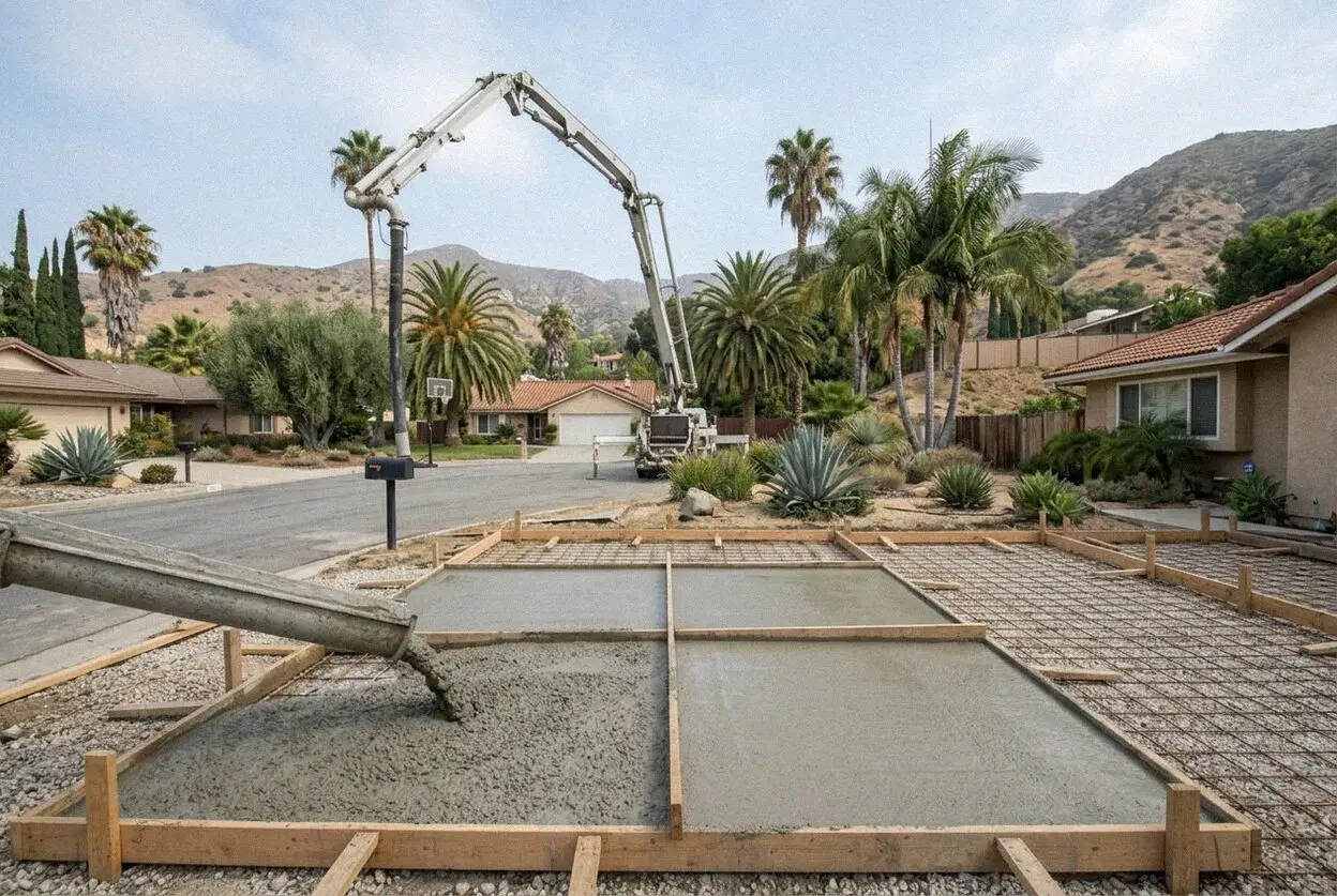Finishing a residential concrete driveway in Glendora, CA