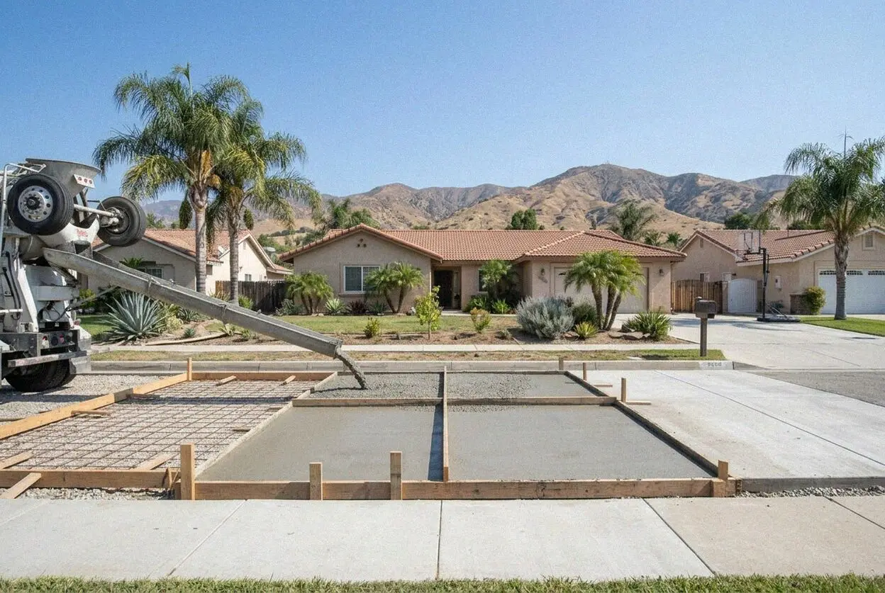 Pouring and finishing a concrete driveway in Montclair, CA