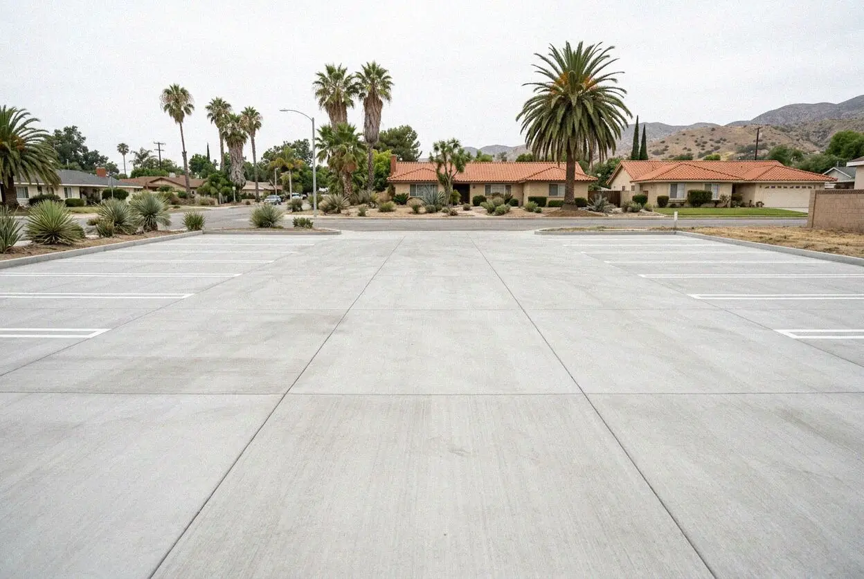 Concrete parking lot apron at a business on Holt Avenue in Pomona