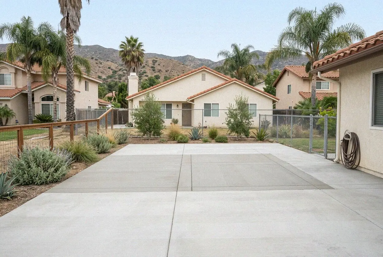 Poured concrete driveway installation in an Upland property