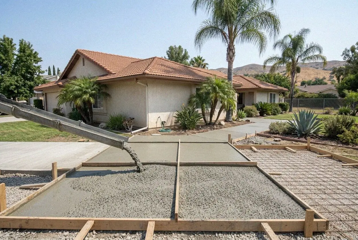 Pouring and leveling concrete for a Yorba Linda driveway